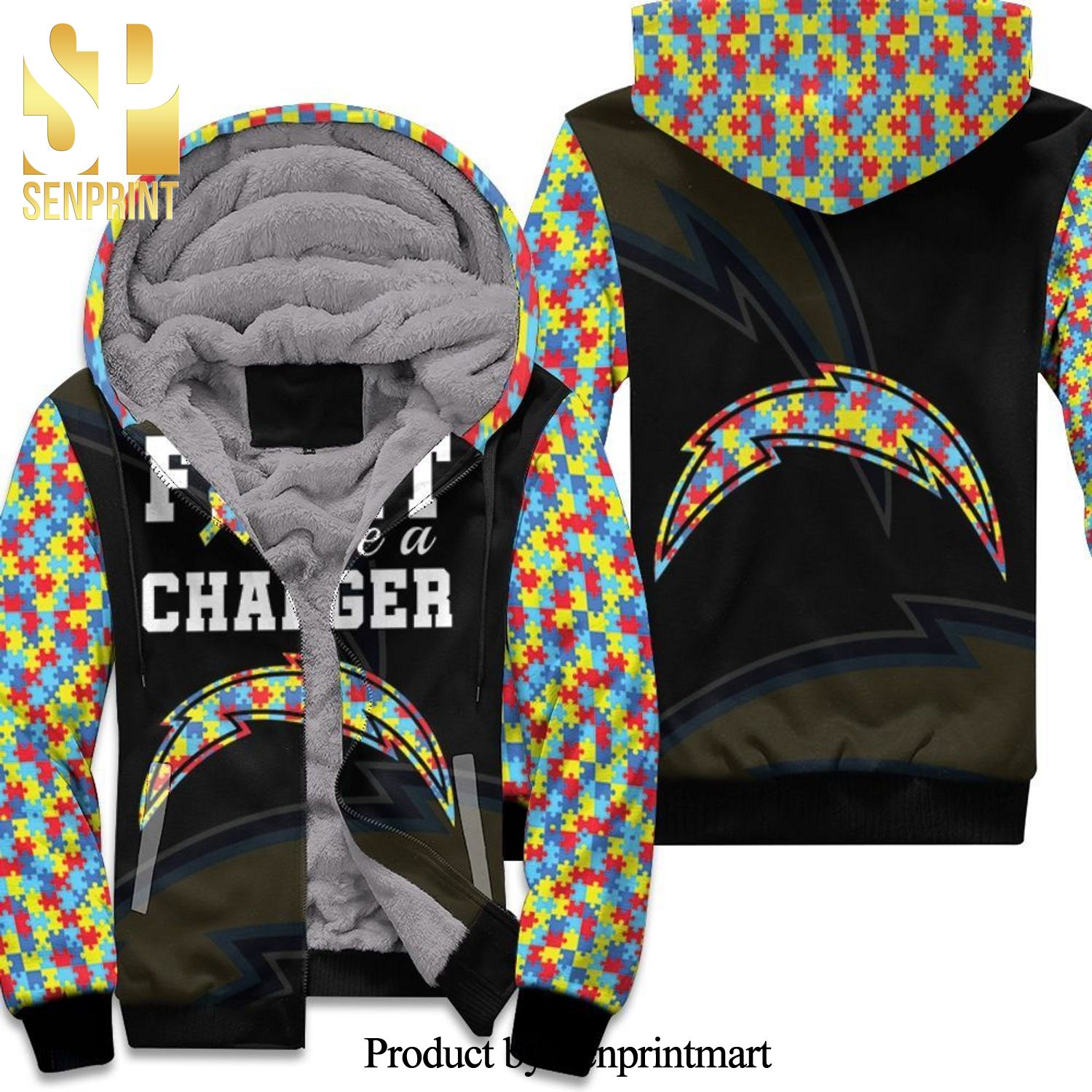 Fight Like A Los Angeles Chargers Autism Support New Style Unisex Fleece Hoodie