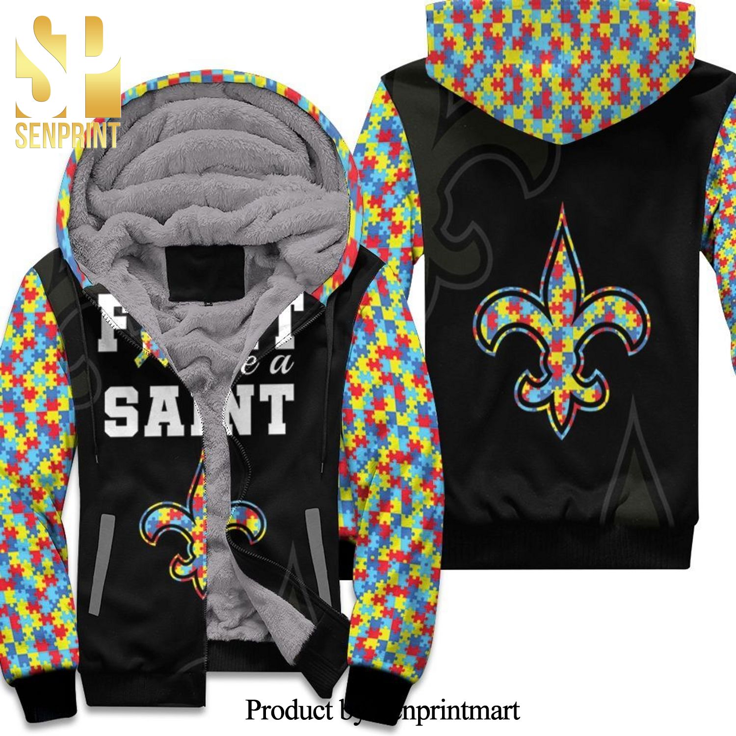 Fight Like A New Orleans Saints Autism Support New Version Unisex Fleece Hoodie