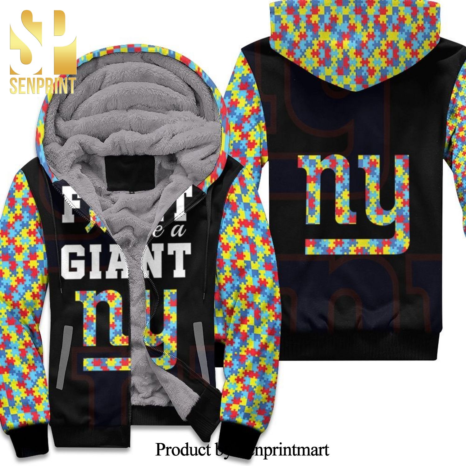Fight Like A New York Giants Autism Support For Fans Unisex Fleece Hoodie