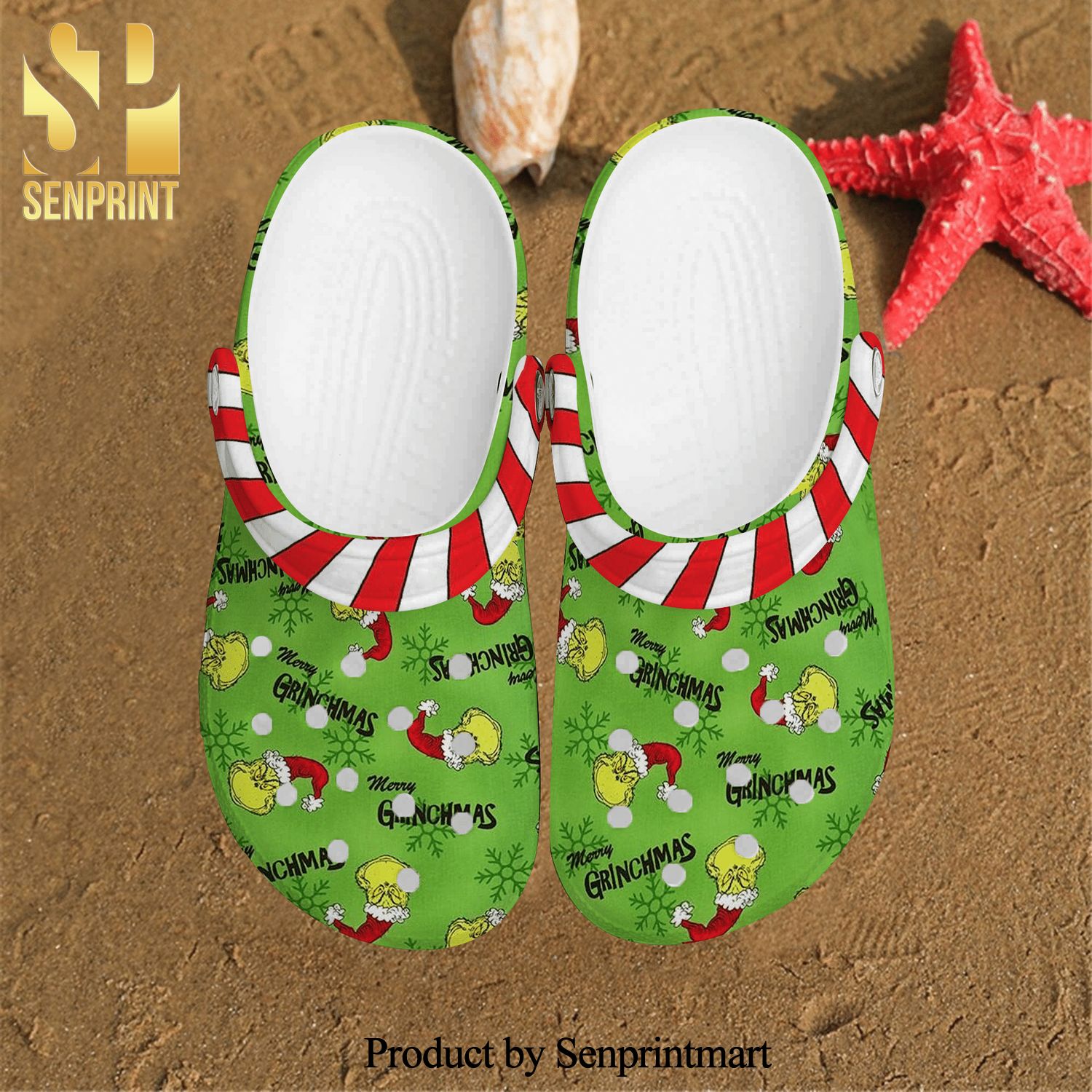 The Grinch Hat Christmas Xmas Candy Comfortable Classic Waterar 3D Crocs Sandals