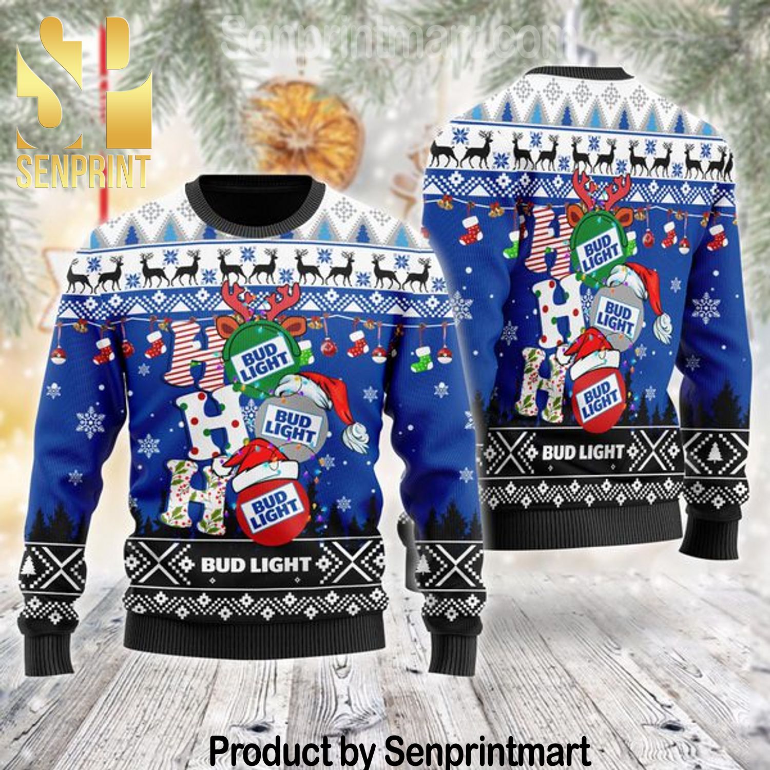Bud Light Ho Ho Ho All Over Printed Christmas Knitted Wool Sweater