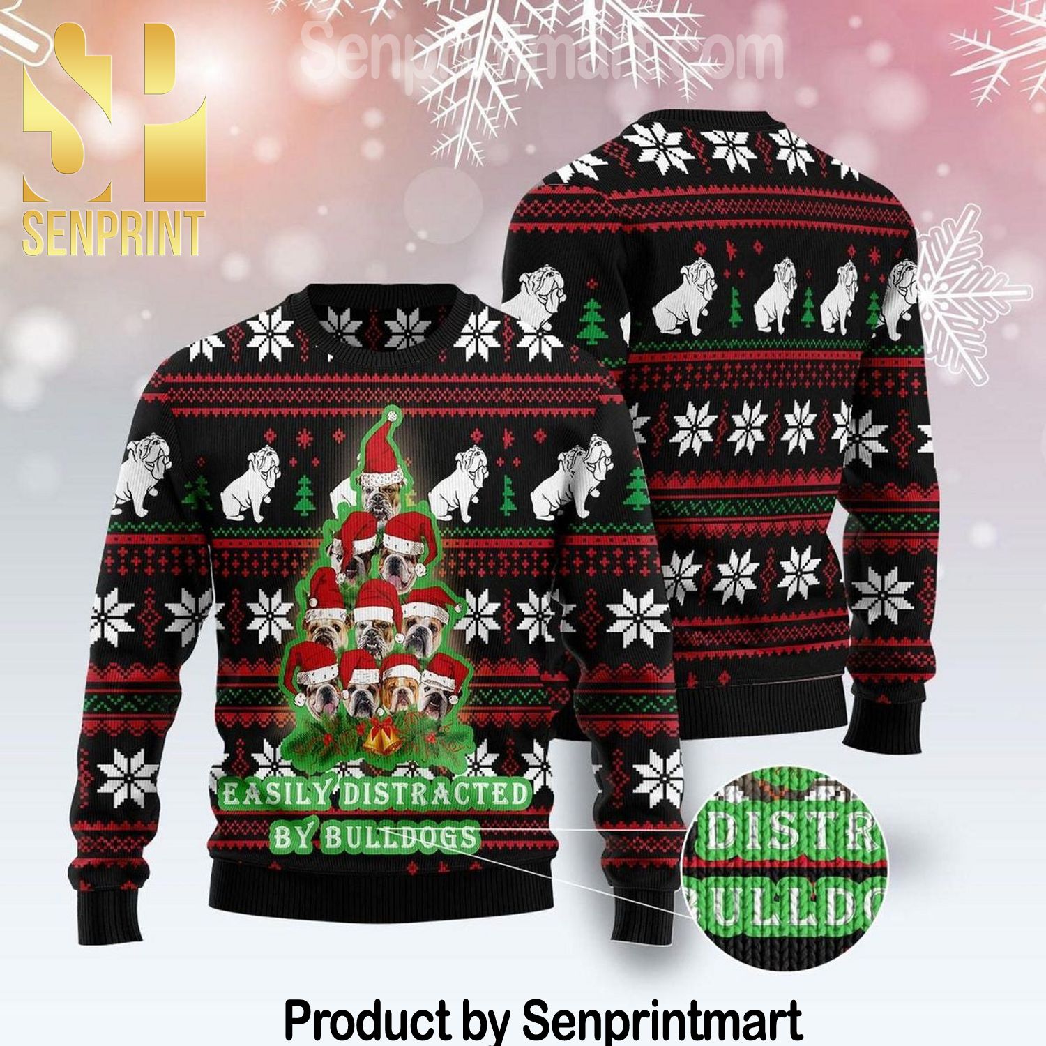 Bulldogs Tree 3D Holiday Knit Sweater