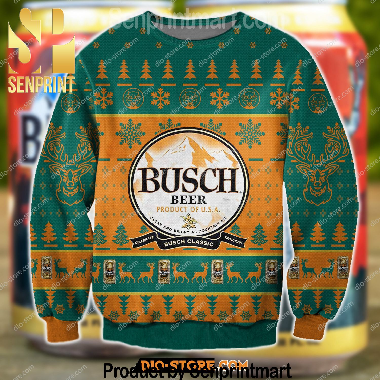 Busch Buck Hunter Gift Ideas Wool Knitted Pattern Ugly Sweater