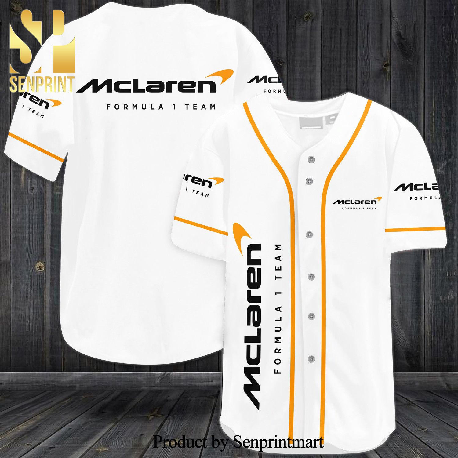 Mclaren Formula 1 Team All Over Print Baseball Jersey – White