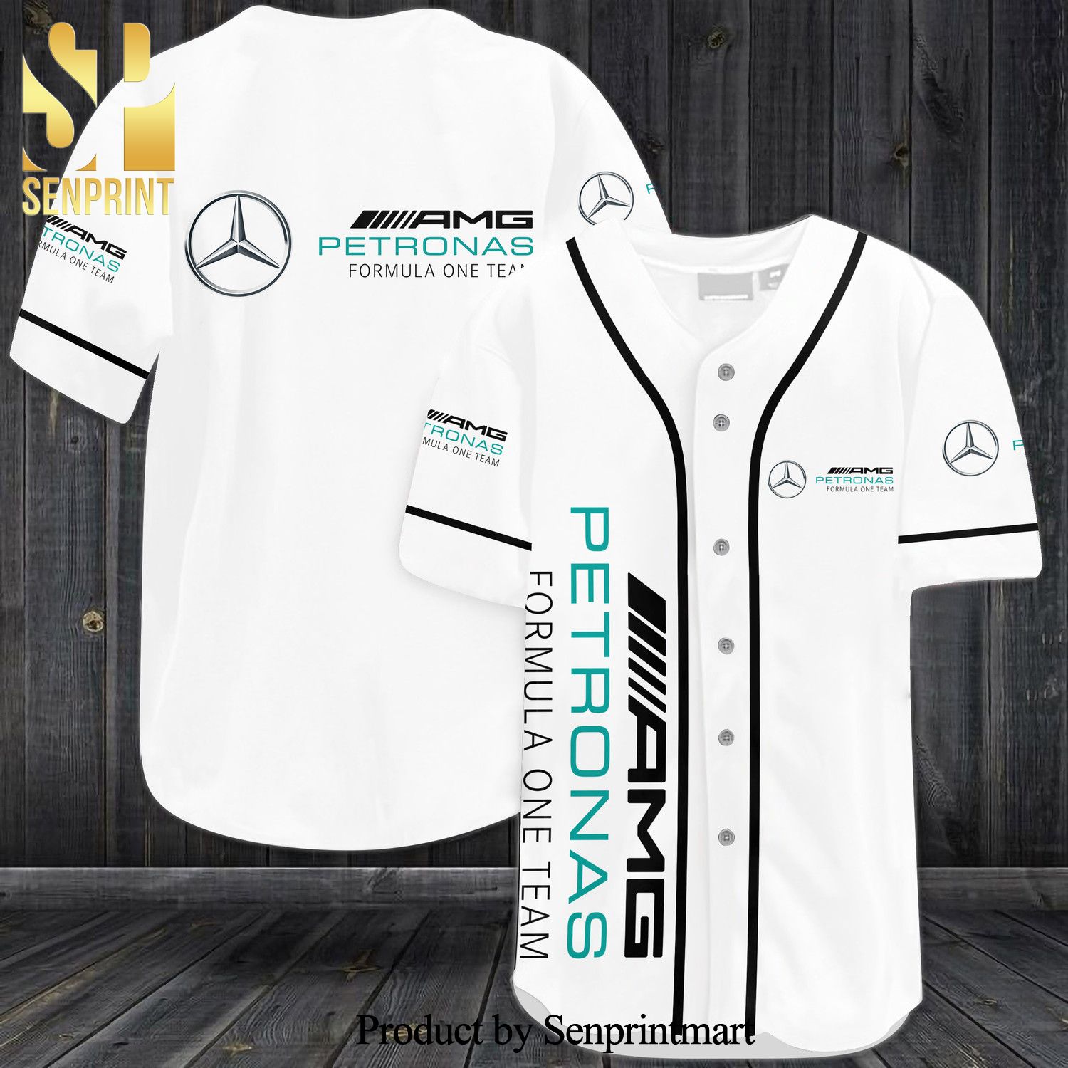 Mercedes AMG Petronas All Over Print Baseball Jersey - White