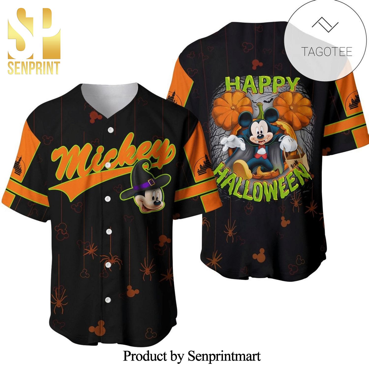 Mickey Mouse Pumpkins Happy Halloween Full Printing Baseball Jersey