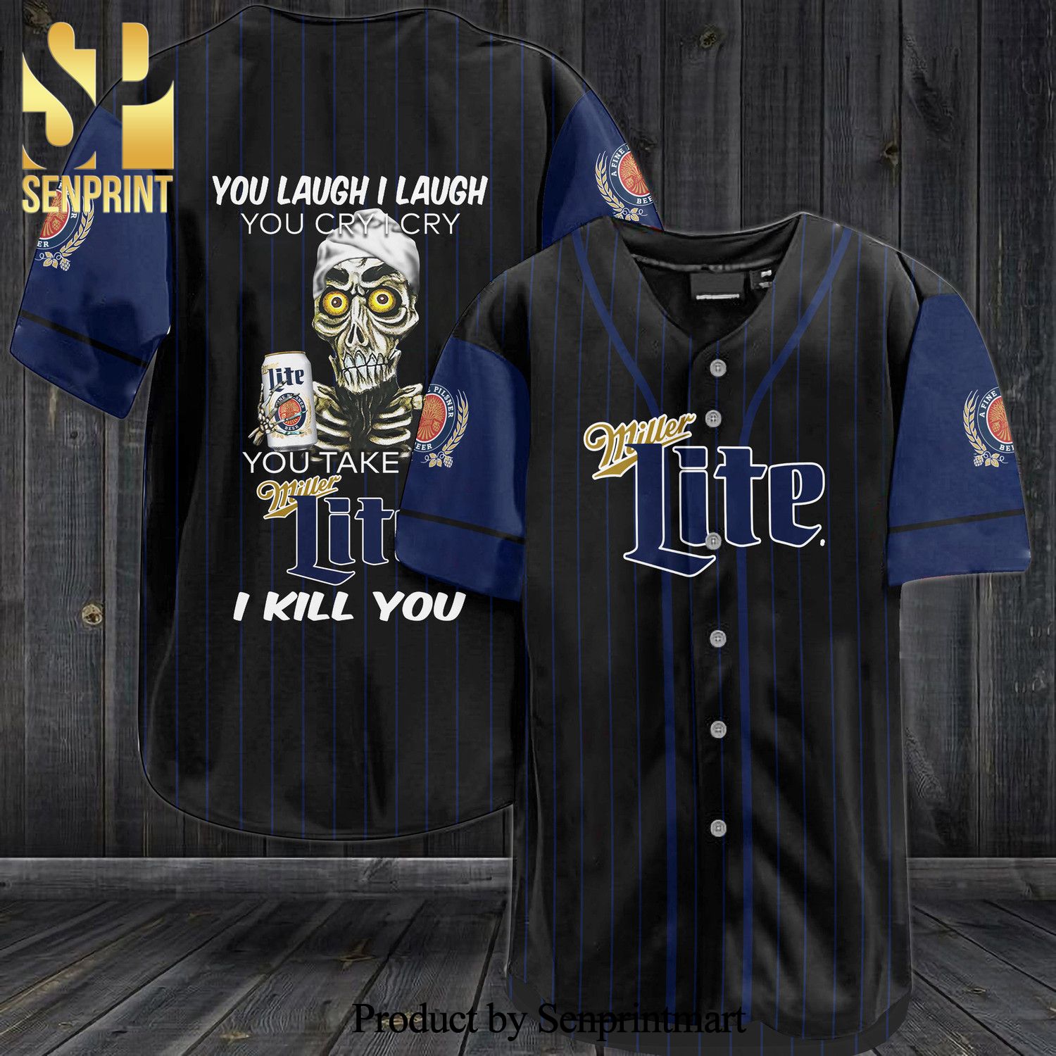 Miller Lite Beer You Laugh I Laugh You Cry I Cry All Over Print Baseball Jersey - Black