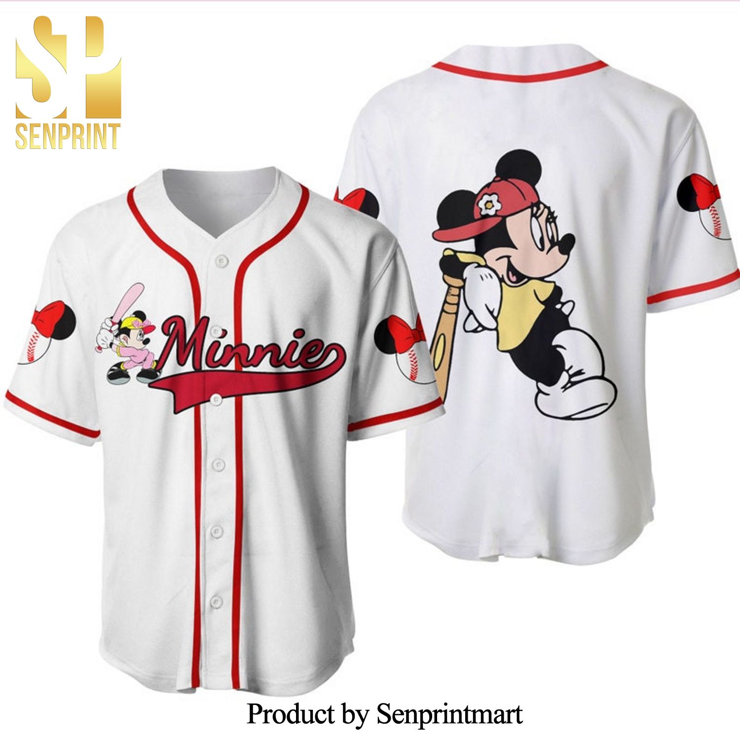 Minnie Mouse Disney Cartoon Graphics All Over Print Unisex Baseball Jersey – White