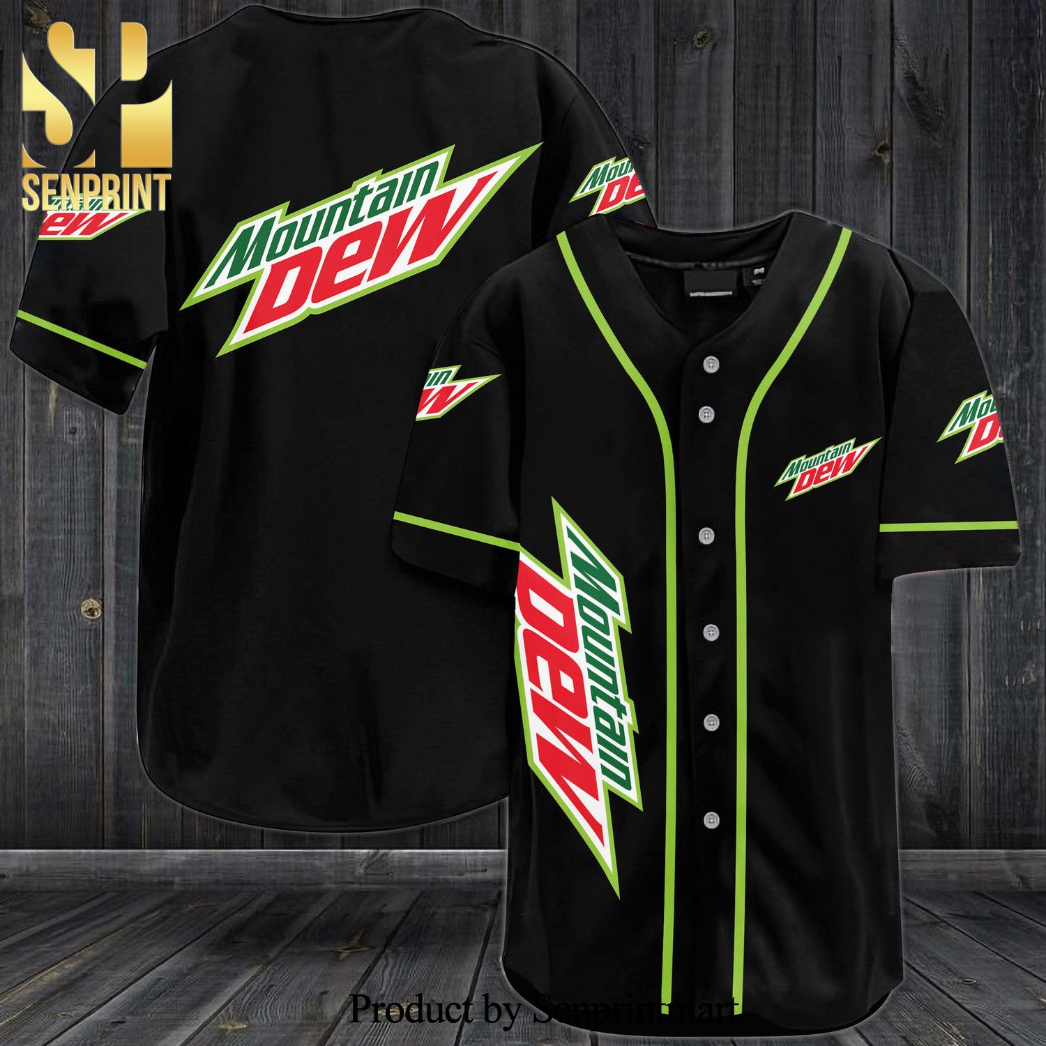 Mountain Dew All Over Print Baseball Jersey – Black