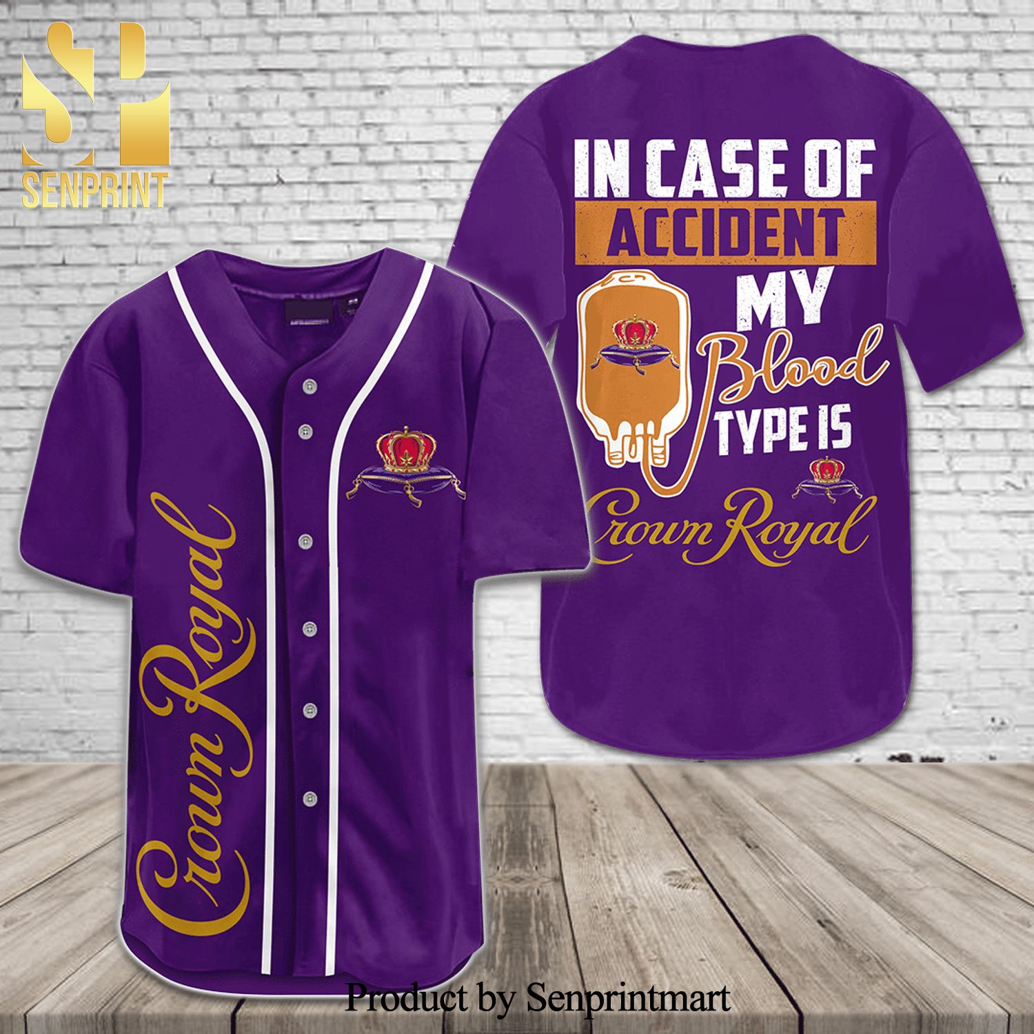 My Blood Type Is Crown Royal All Over Print Unisex Baseball Jersey - Purple