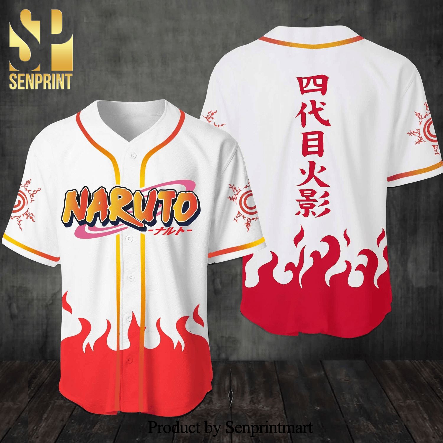 Naruto Konoha Will Of Fire Full Printing Baseball Jersey – White
