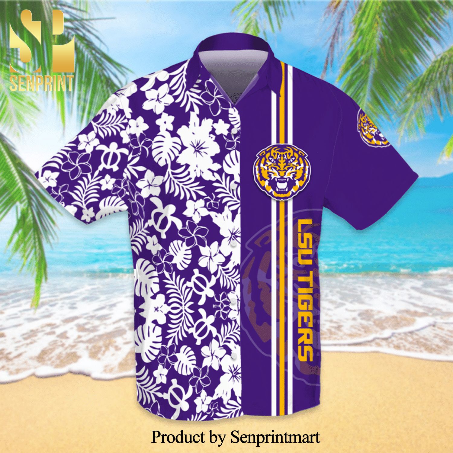 Lsu Tigers Football Team Full Printing Hawaiian Shirt – Purple