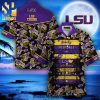 LSU Tigers Snoopy Surfing On The Beach Full Printing Combo Hawaiian Shirt And Beach Shorts – Purple