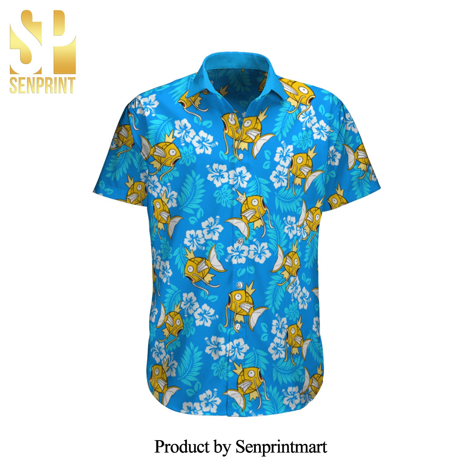 Magikarp Pokemon Floral Pattern Full Printing Hawaiian Shirt – Blue