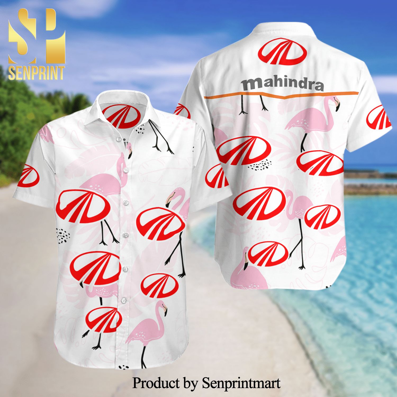 Mahindra And Mahindra Flamingo Full Printing Summer Short Sleeve Hawaiian Beach Shirt