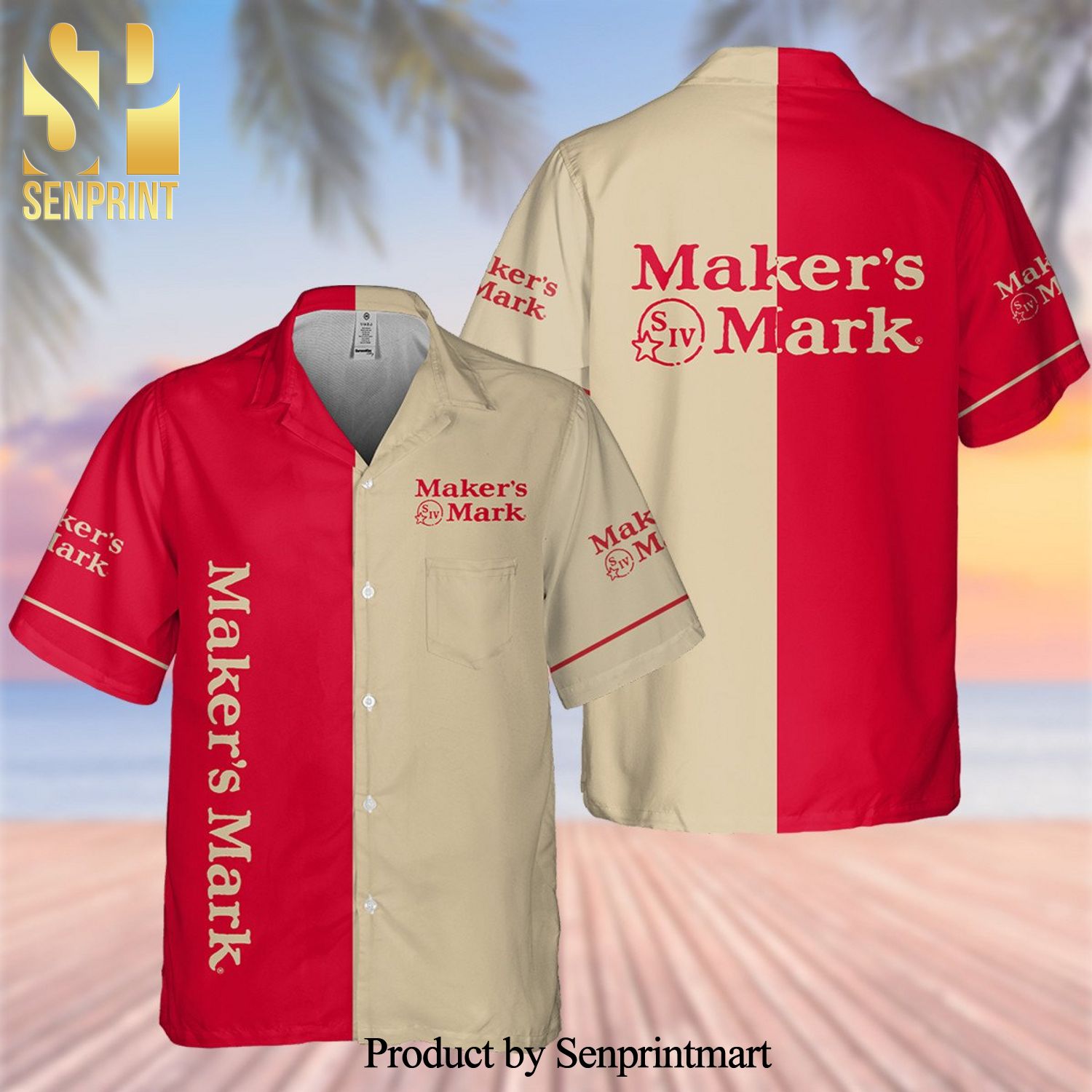 Maker’s Mark Bourbon Full Printing Hawaiian Shirt – Red And Beige