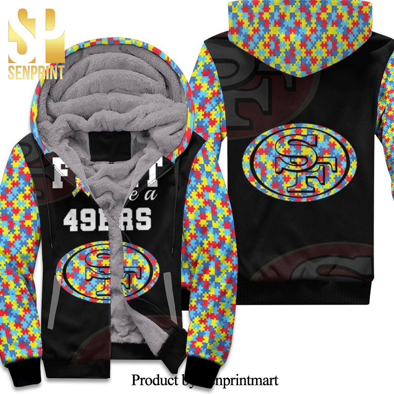 Fight Like A San Francisco 49ers Autism Support Best Combo All Over Print Unisex Fleece Hoodie