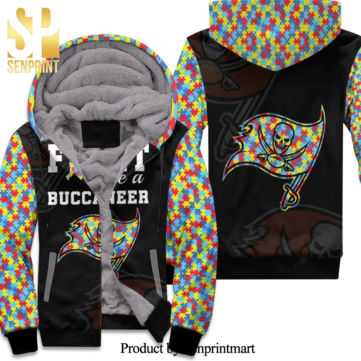 Fight Like A Tampa Bay Buccaneers Autism Support Street Style All Over Print Unisex Fleece Hoodie