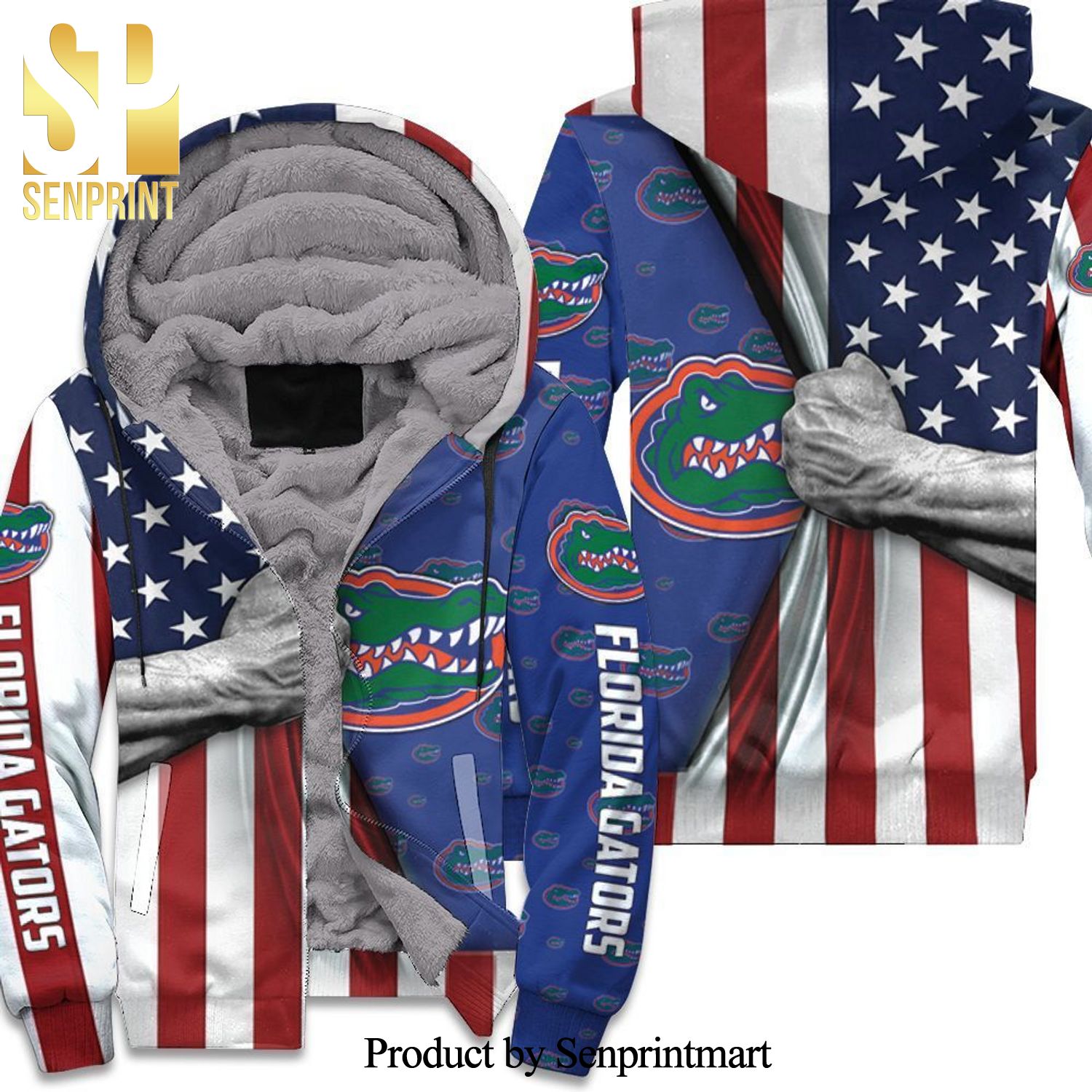 Florida Gators American Flag Ripped High Fashion Full Printing Unisex Fleece Hoodie