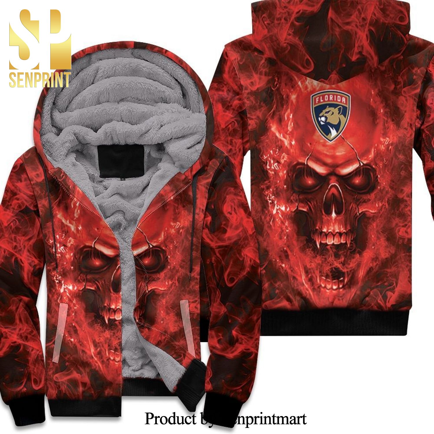 Florida Panthers Nhl Fans Skull Cool Version Unisex Fleece Hoodie