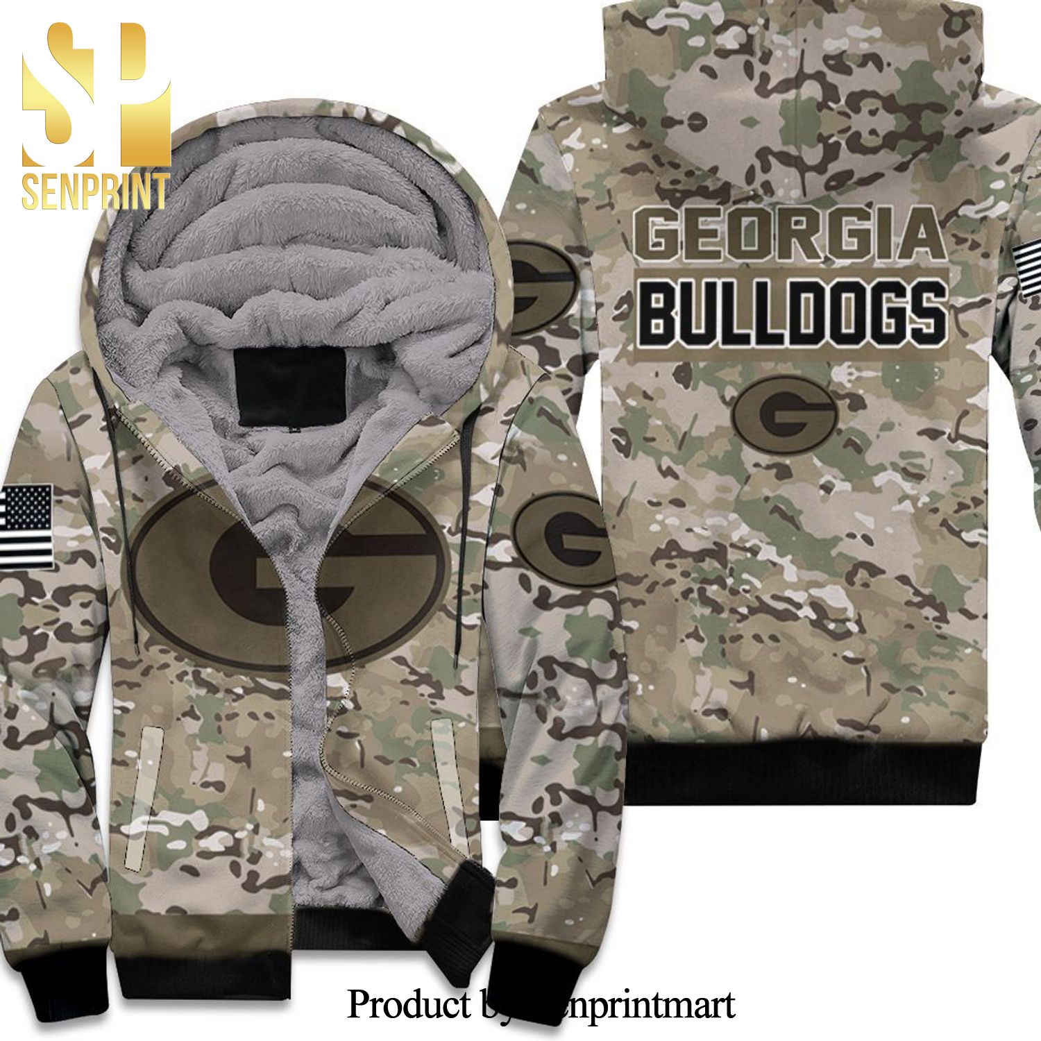 Georgia Bulldogs Camo Pattern New Fashion Full Printed Unisex Fleece Hoodie