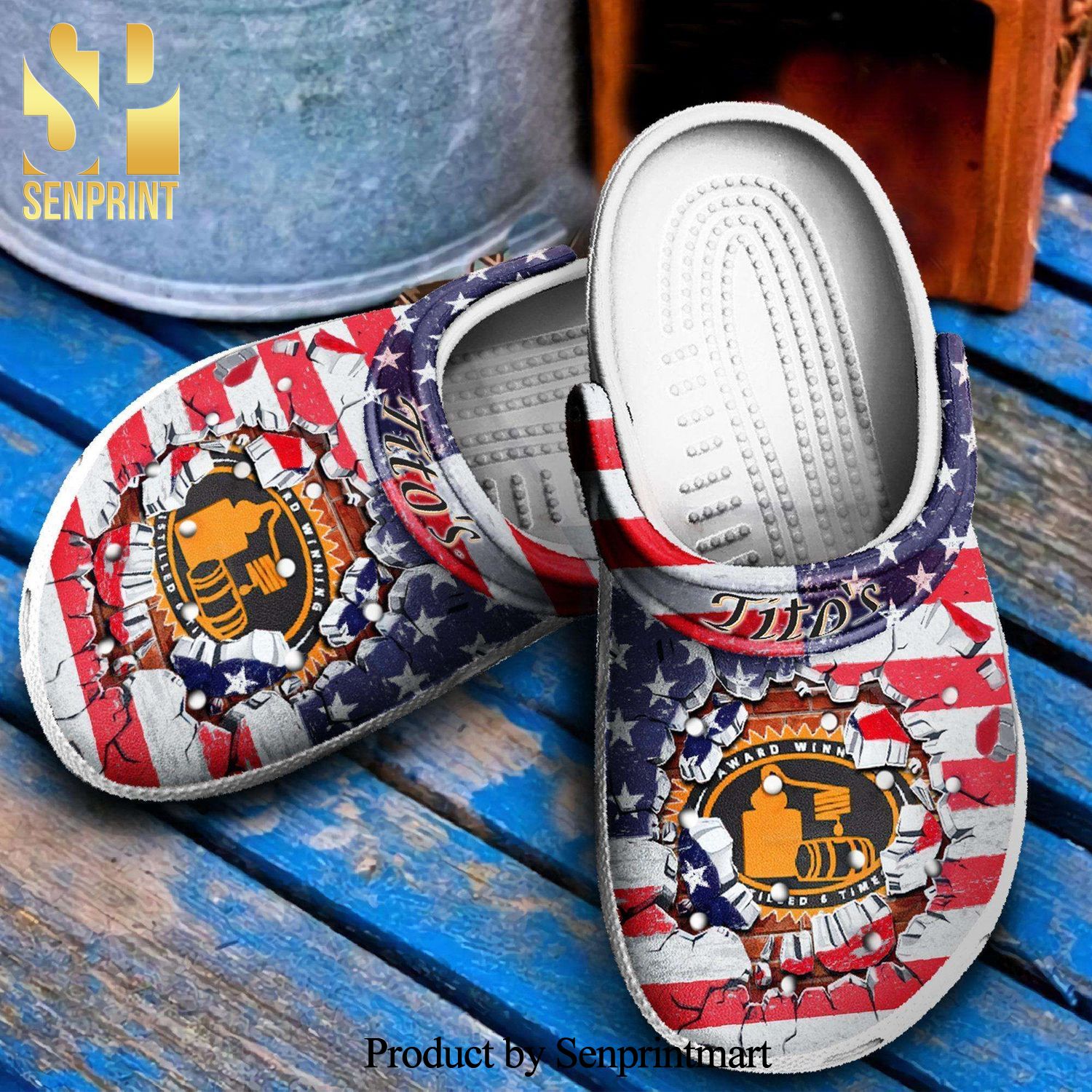 Tito Broken Brick American Flag Rubber Crocband Crocs