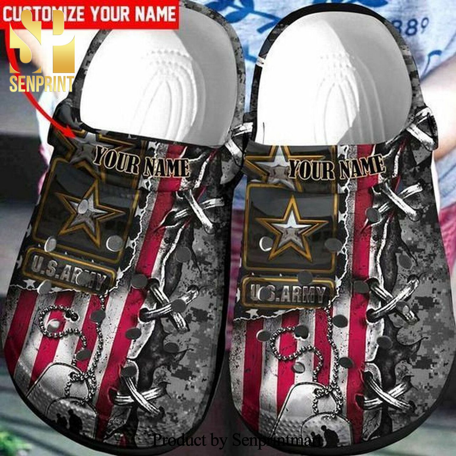 Top Us Army Custom Name Gift For Lover All Over Printed Classic Crocs Crocband Clog