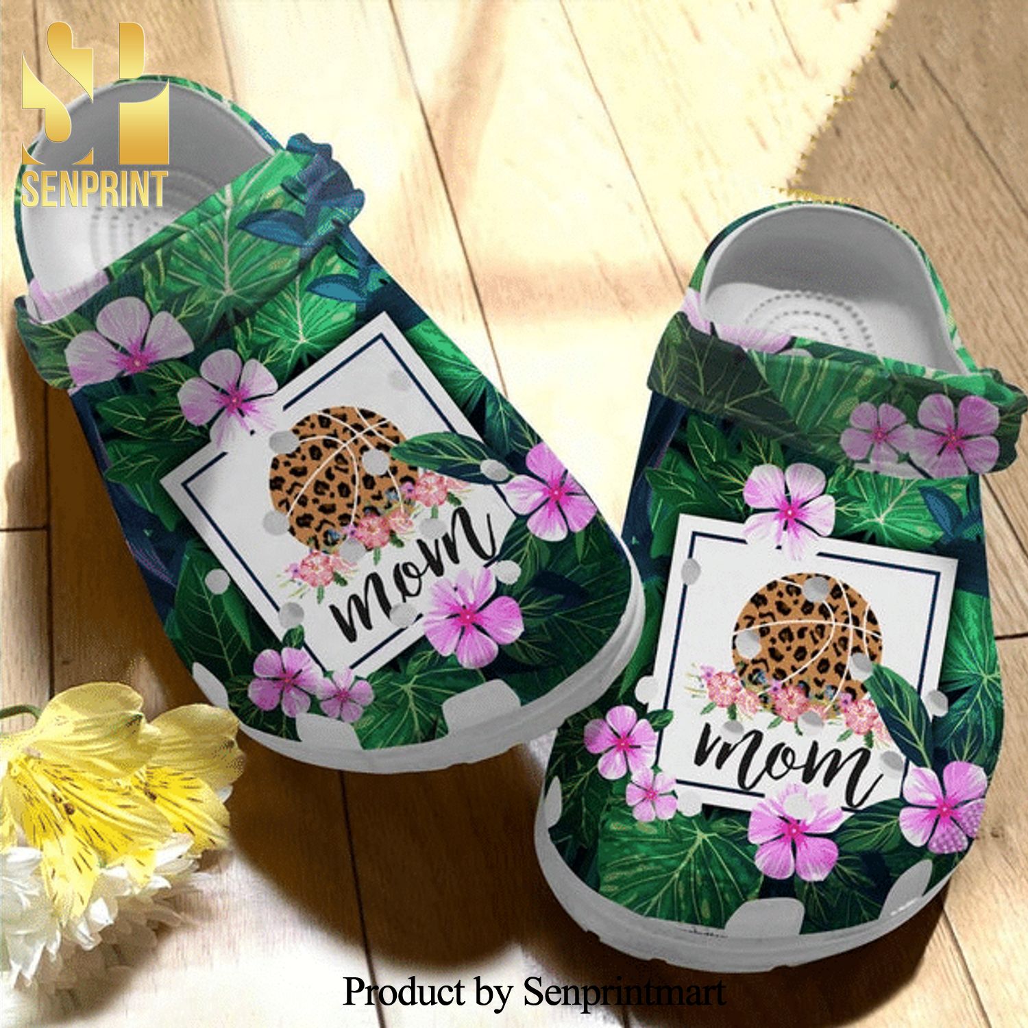 Tropical Mom Basketball Pattern Street Style Crocs Crocband Clog