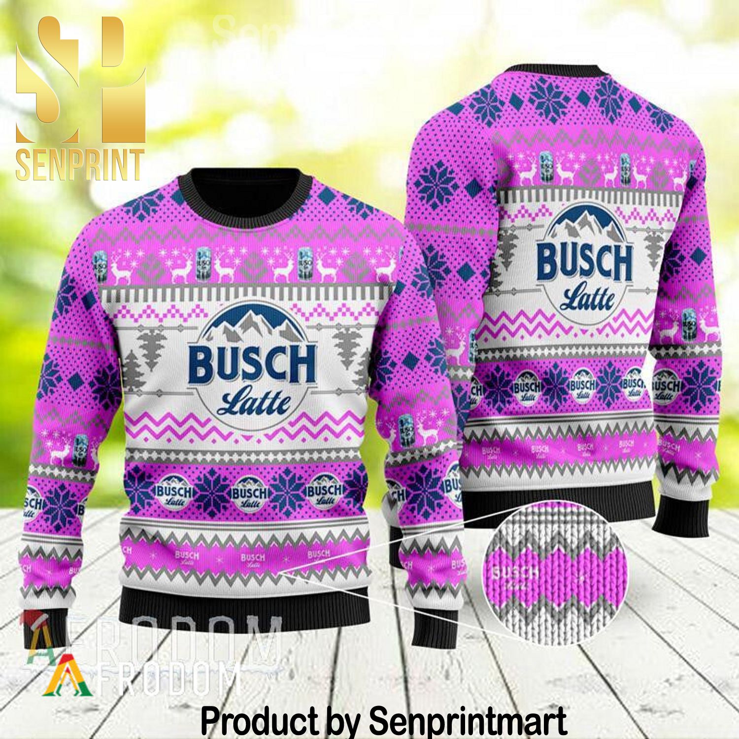 Busch Latte Chirtmas Gifts Full Printing Wool Knitted Ugly Christmas Sweater