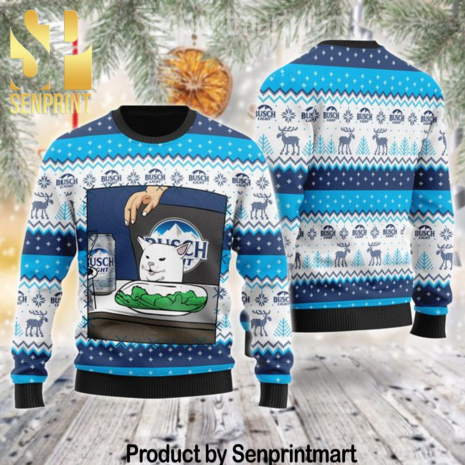 Busch Light Cat Meme All Over Print Wool Blend Sweater