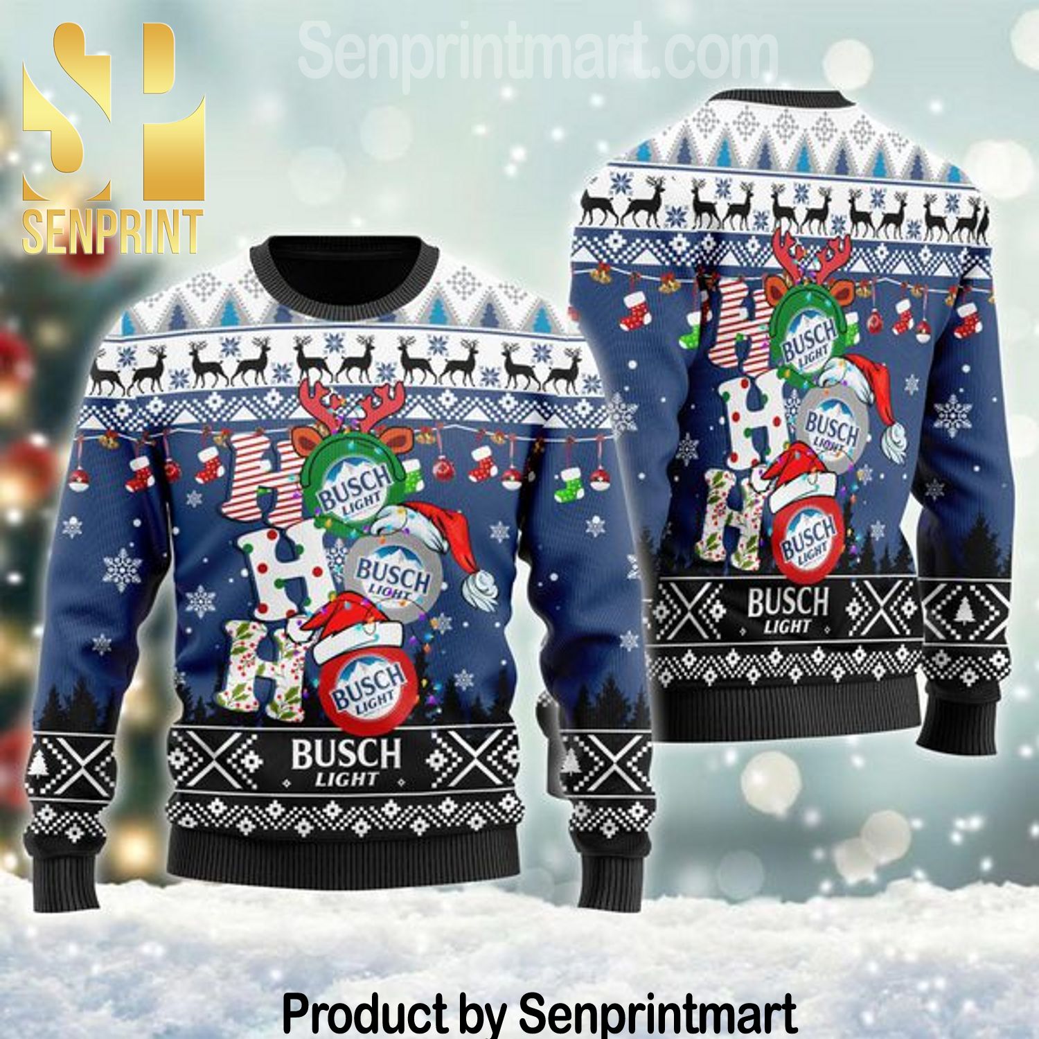 Busch Light Ho Ho Ho Xmas Gifts Full Printed Wool Ugly Christmas Sweater