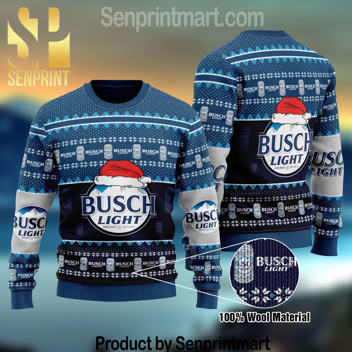 Busch Light Xmas Time All Over Printed Wool Ugly Sweater