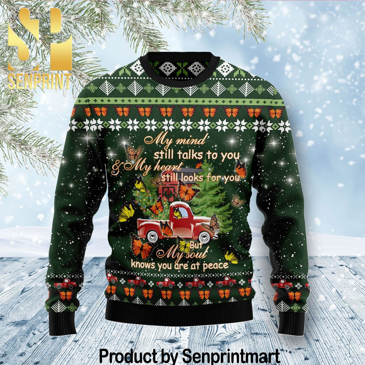Butterfly Christmas Season My Mind Chirtmas Gifts Wool Ugly Knitted Christmas Sweater