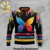 Butterfly Flowers All Over Print Wool Blend Sweater
