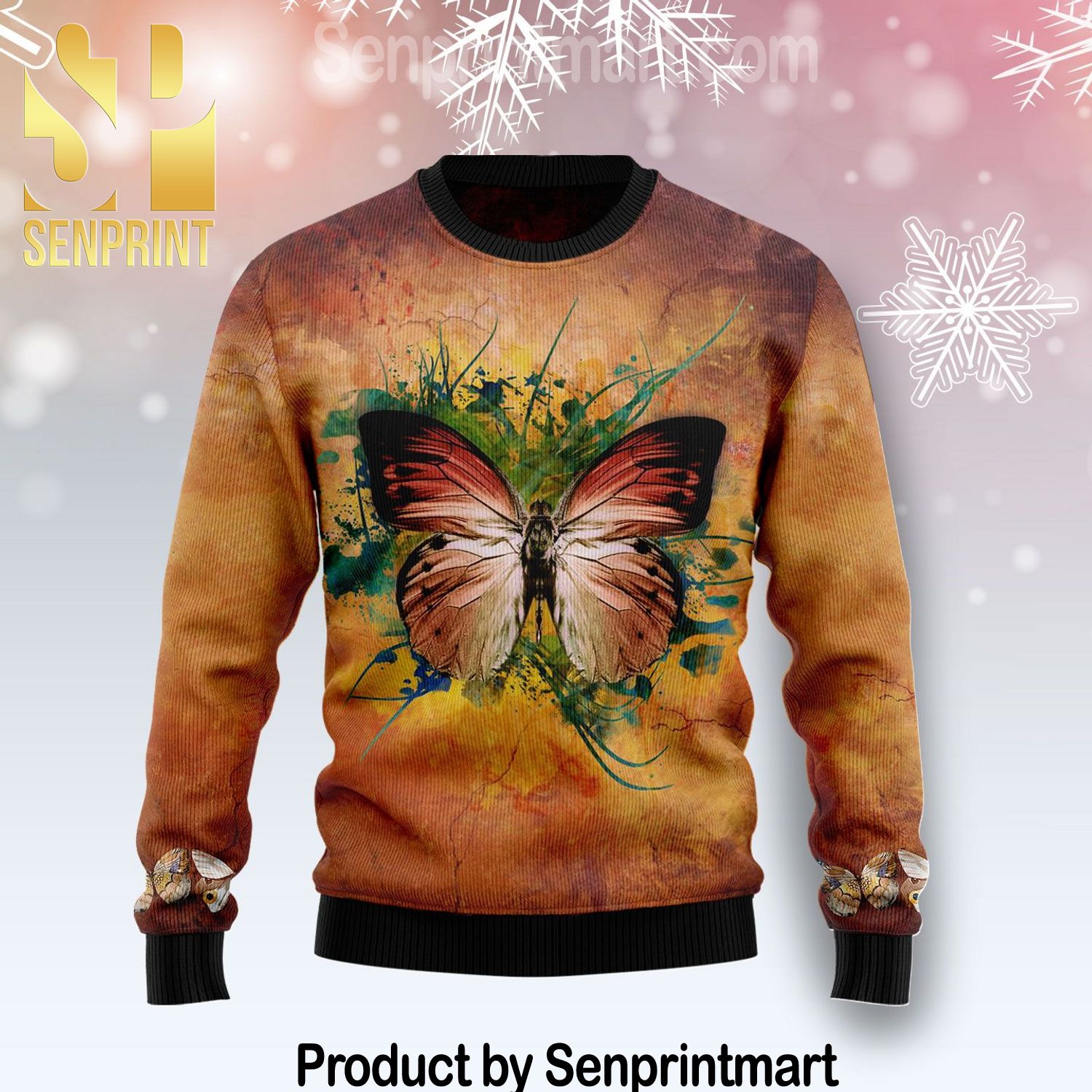 Butterfly Vintage Holiday Gifts Full Print Knitting Wool Sweater