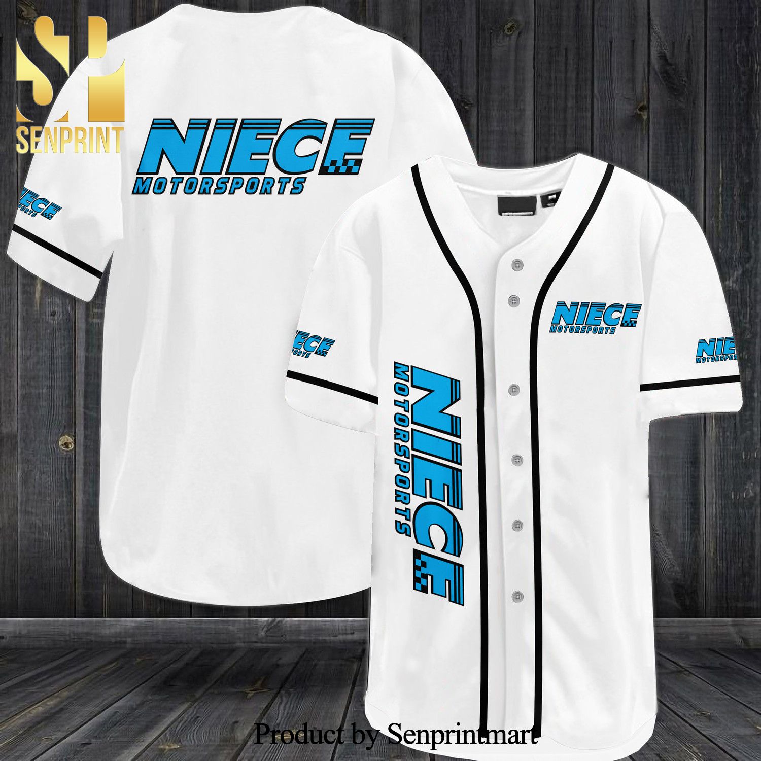 Niece Motorsports Car Team All Over Print Baseball Jersey – White