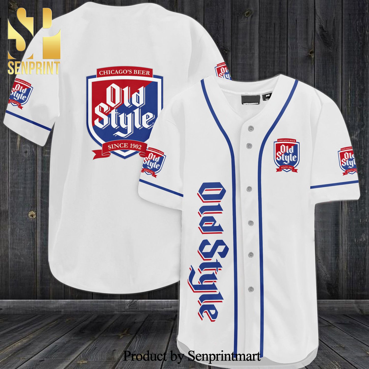 Old Style Chicago's Beer All Over Print Baseball Jersey - White