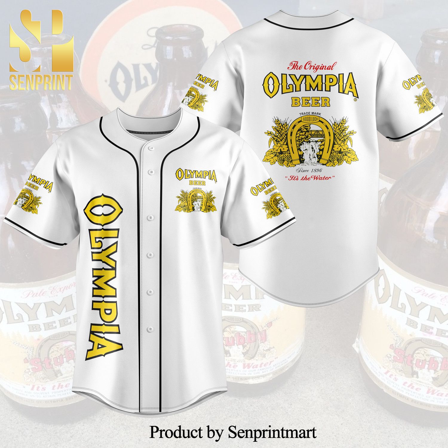 Olympia Beer All Over Print Baseball Jersey - White