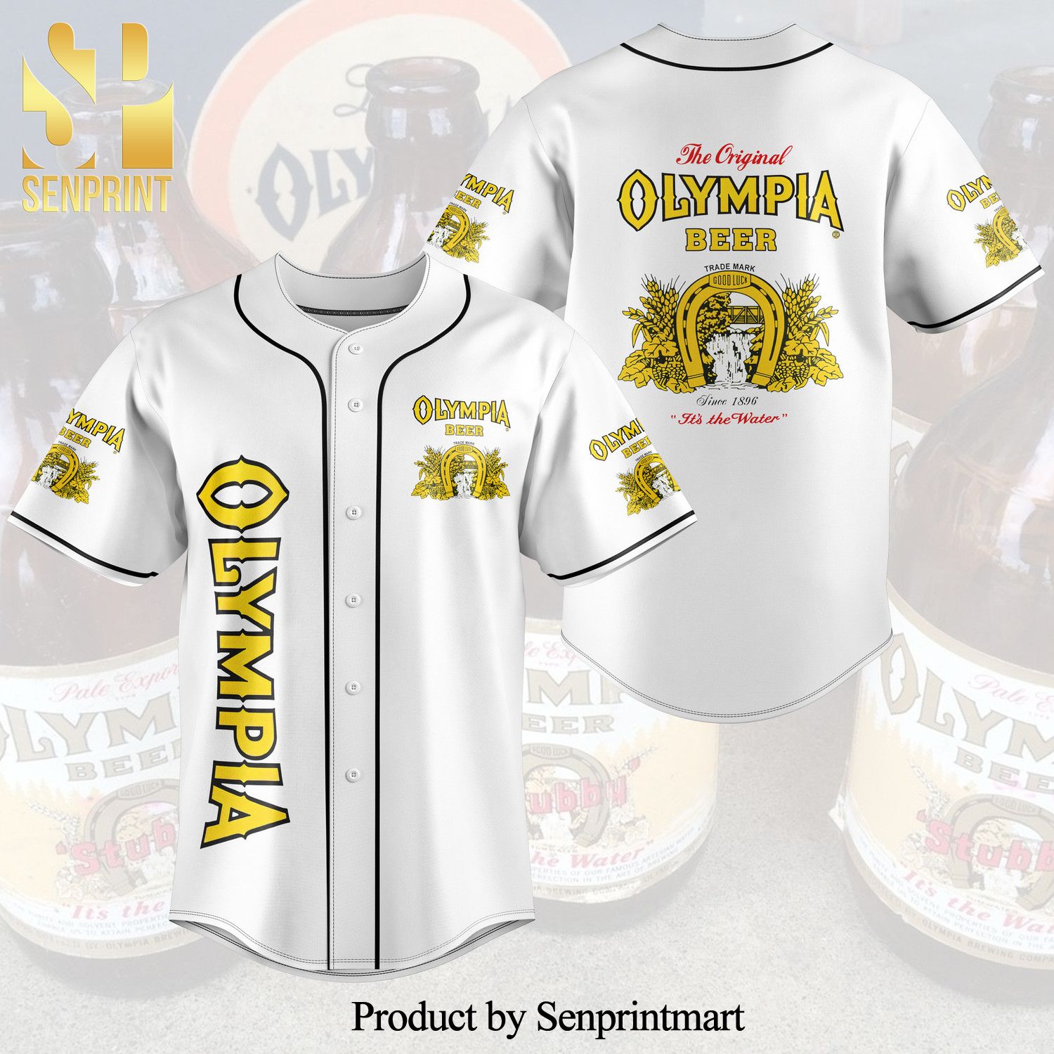 Olympia Beer All Over Print Baseball Jersey – White