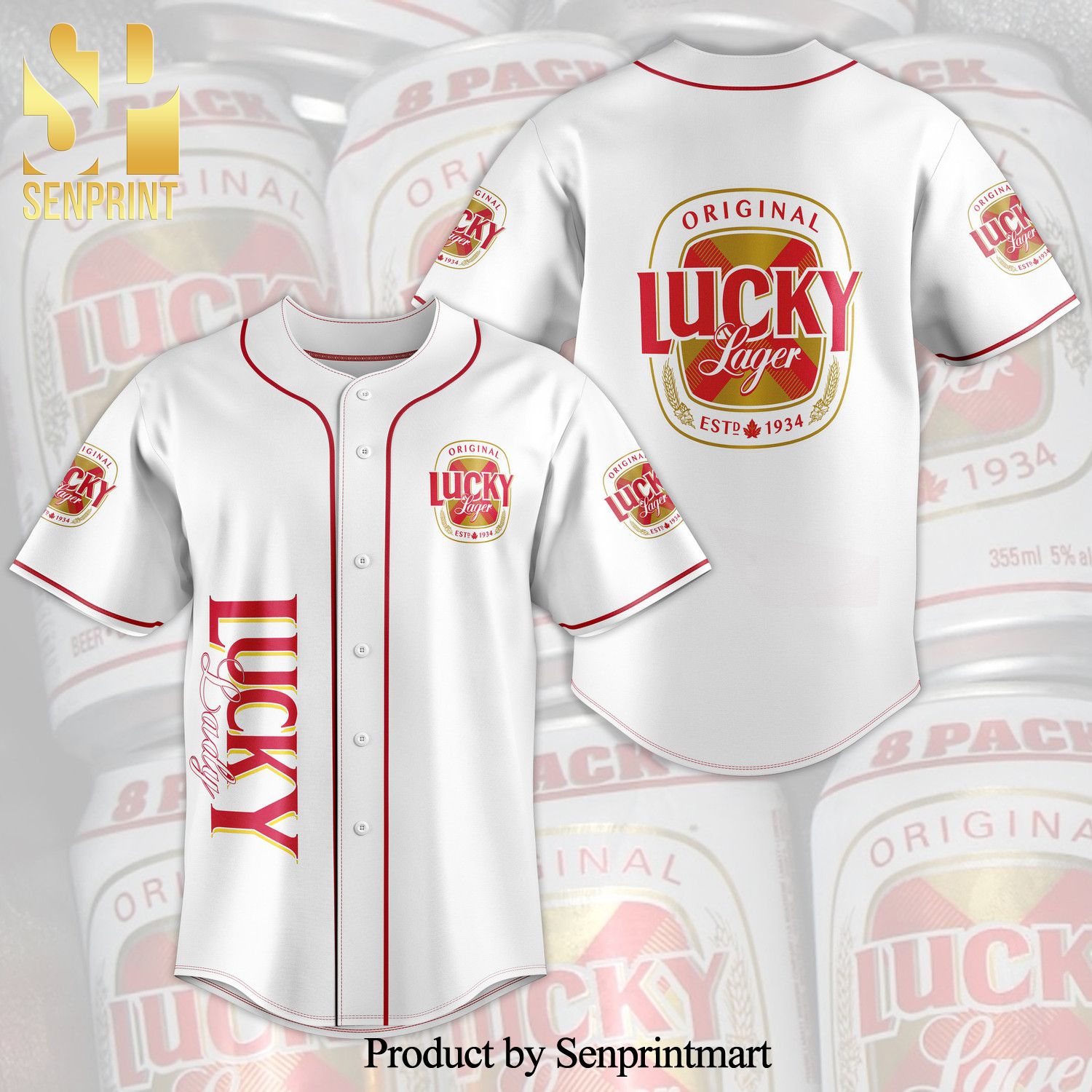 Original Lucky Lager All Over Print Baseball Jersey – White