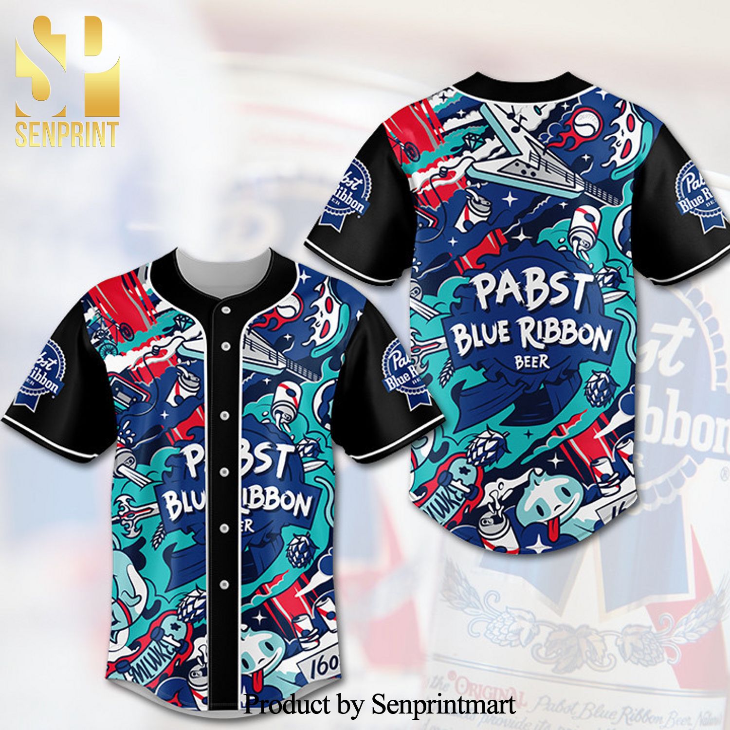 Pabst Blue Ribbon Beer 3D All Over Print Baseball Jersey