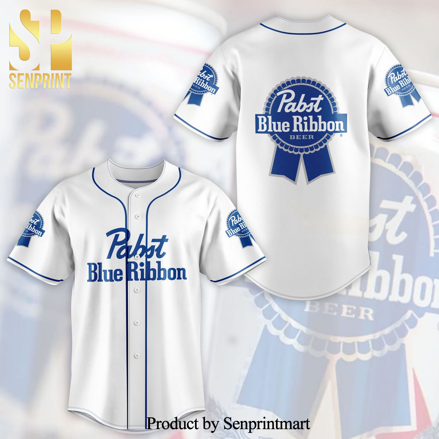 Pabst Blue Ribbon Beer 3D All Over Print Baseball Jersey - White