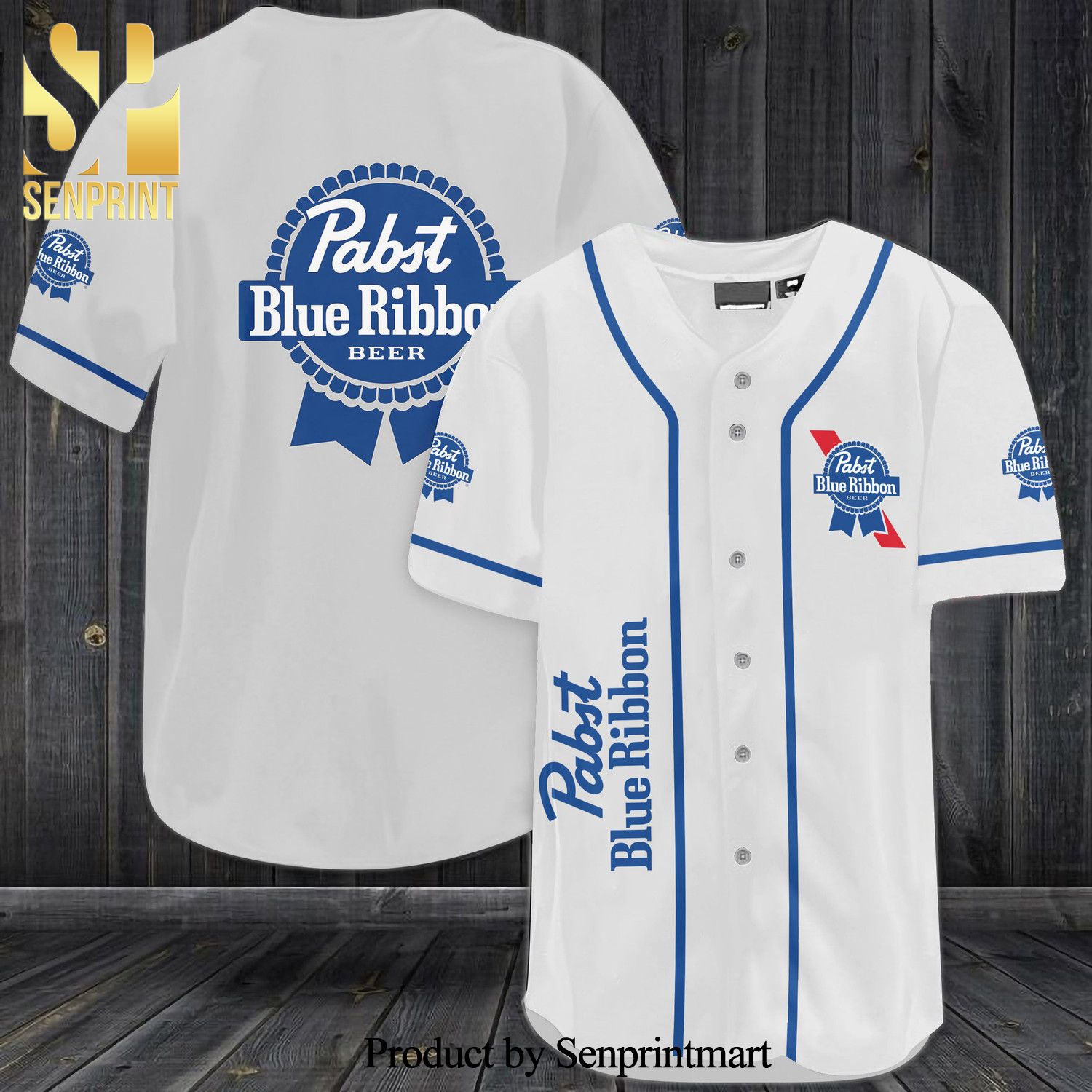 Pabst Blue Ribbon Beer All Over Print Baseball Jersey - White