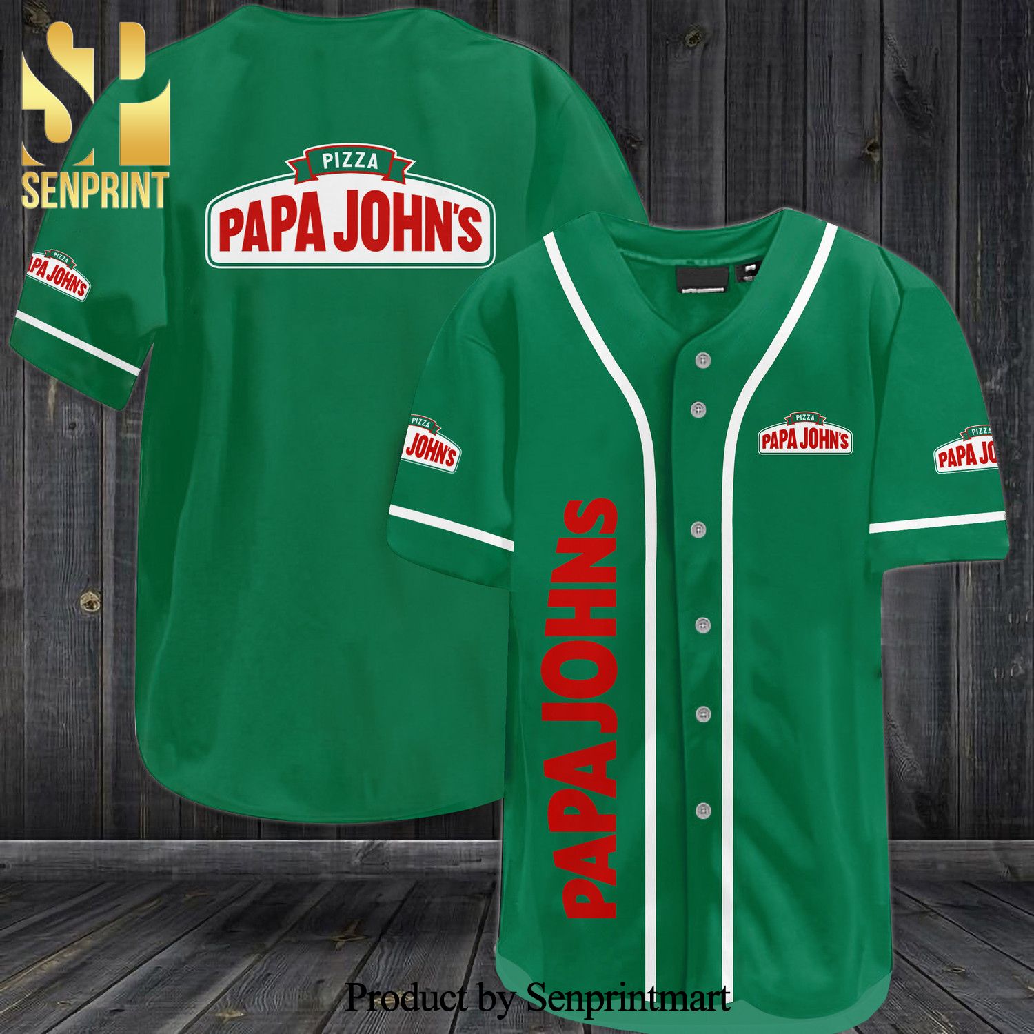 Papa John's Pizza All Over Print Baseball Jersey - Green