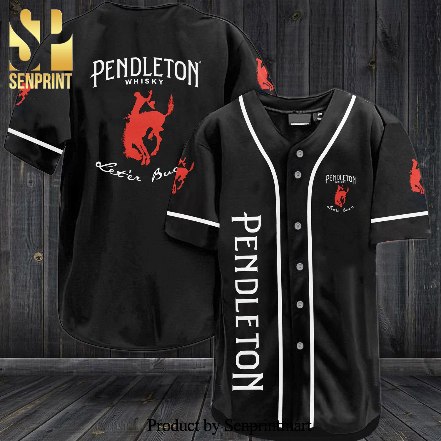 Pendleton Whiskey All Over Print Unisex Baseball Jersey – Black