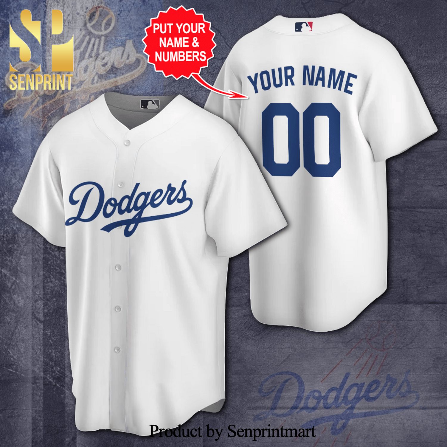 Personalize Los Angeles Dodgers Baseball Team Full Printing Baseball Jersey-White