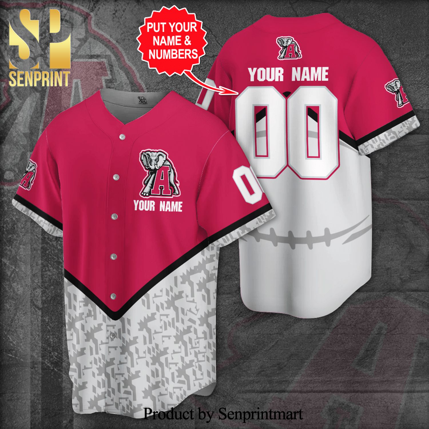 Personalized Alabama Crimson Tide All Over Print Unisex Baseball Jersey – Red White