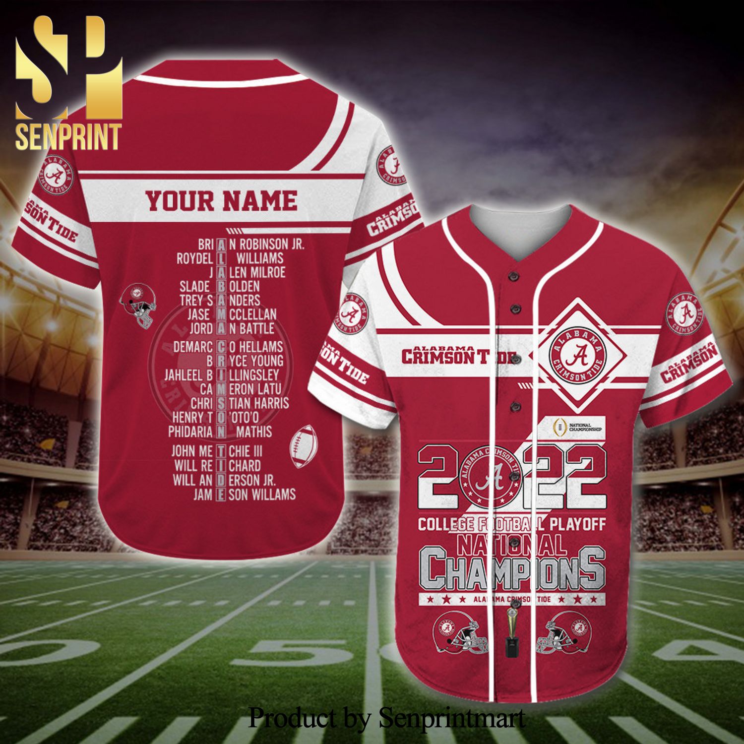 Personalized Alabama Crimson Tide College Football Playoff 2021-2022 3D Full Printing Baseball Jersey