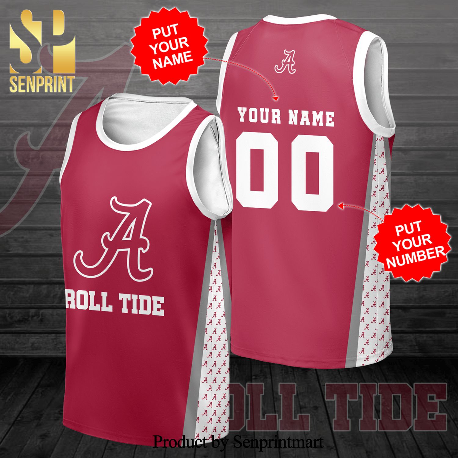 Personalized Alabama Crimson Tide Professional Football Team Full Printing Jersey Tank Top-Red