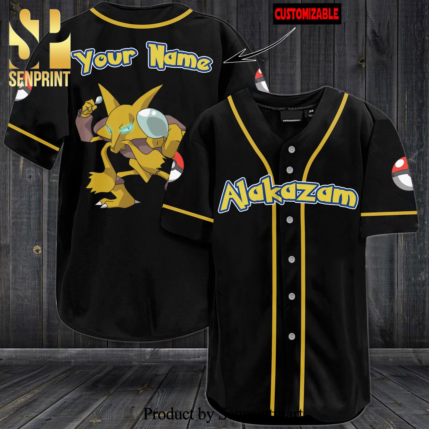 Personalized Alakazam All Over Print Baseball Jersey – Black